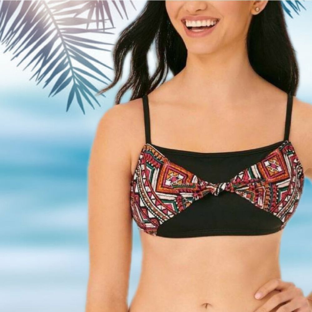 Slimming Tie-Front Bandeau Bikini Top